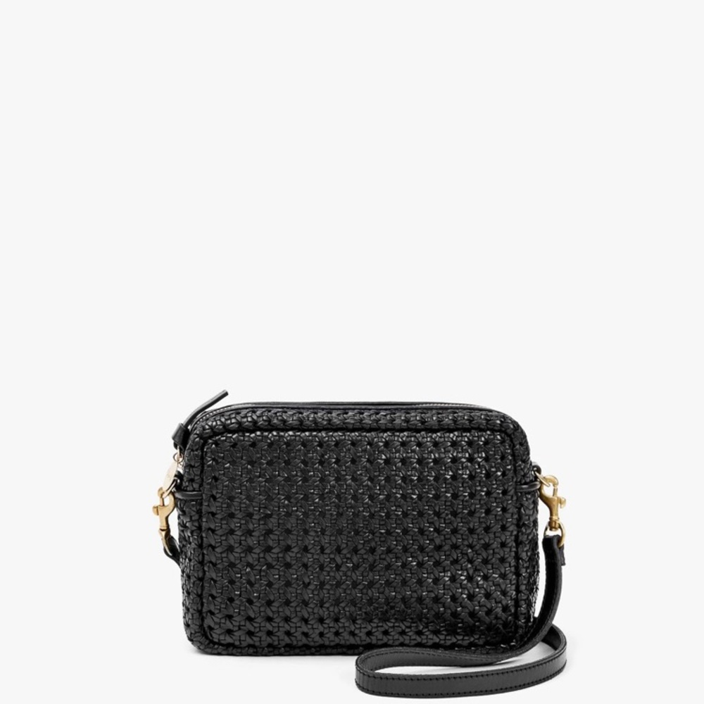 CLARE V. MIDI SAC, Black Rattan